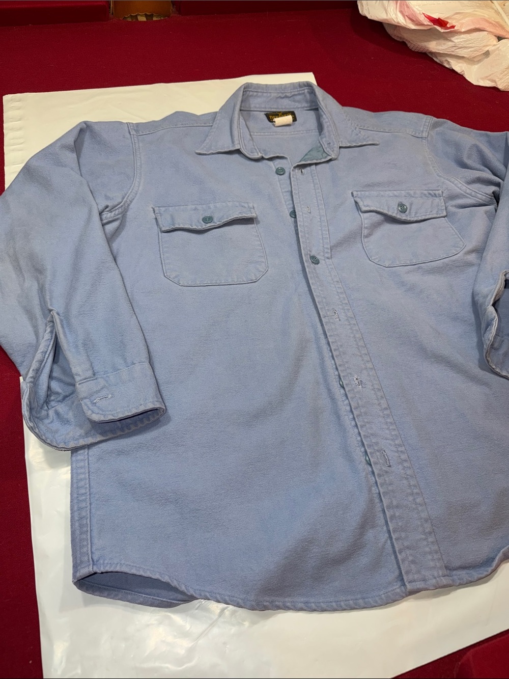 Vintage Deerskin Melton shirt Co. LIGHT BLUE button Flannel Chamois Mens Lg USA
